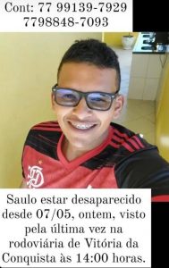 Desaparecido: Saulo Bastos embarcou em ônibus da Rio Doce para o RJ – Polícia investiga o caso