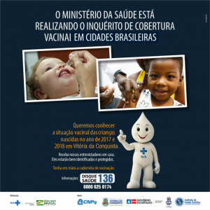 SMS pede que moradores recebam entrevistadores do Ministério da Saúde para pesquisa sobre cobertura vacinal