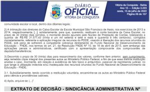 Sindicância investiga irregularidades na prestação de contas de escola no valor de R$ 31.577,43