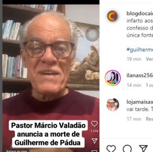 Assista vídeo em que pastor Márcio Valadão anuncia morte de Guilherme de Pádua