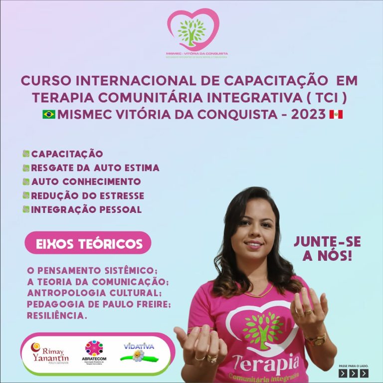 Aula Inaugural do curso internacional de Terapia Comunitária Integrativa acontece neste sábado (11)