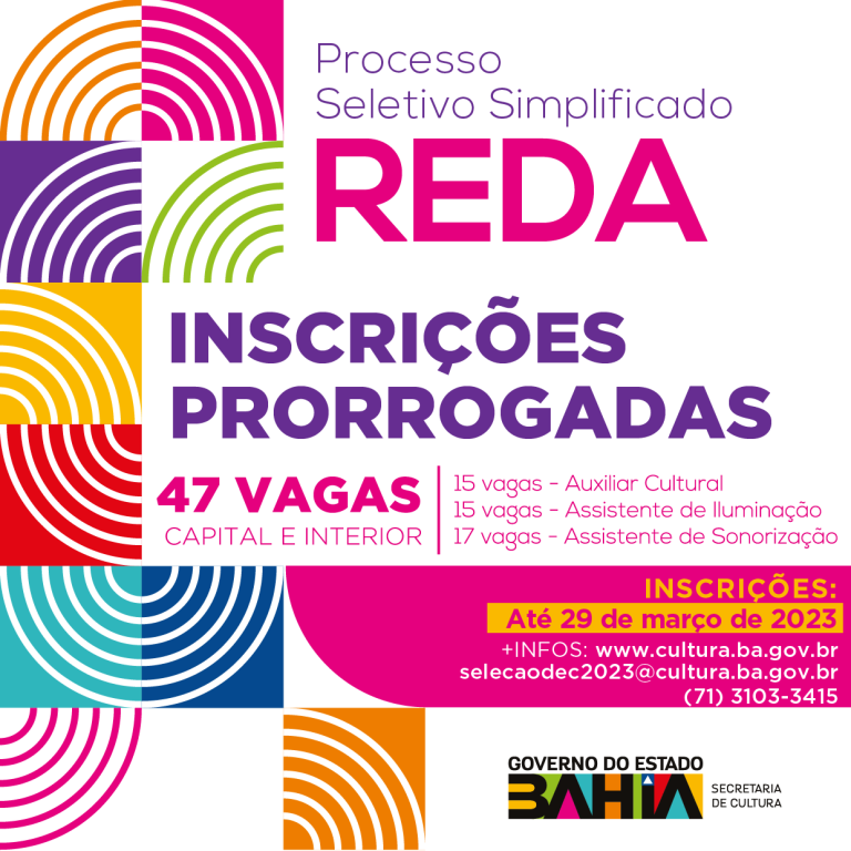 SecultBA prorroga inscrições para Processo Seletivo Simplificado até 29 de março