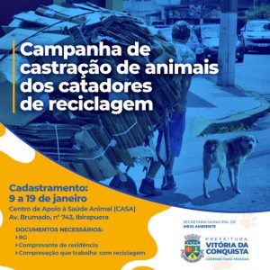 Prefeitura anuncia campanha de castração de cachorros e gatos de catadores de recicláveis