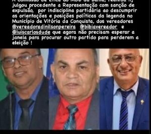 Lúcio Vieira Lima comemora expulsão de 03 vereadores do MDB em Vitória da Conquista; Leia