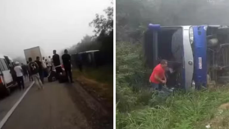 [VÍDEO]: Ônibus tomba na BR-116 em Vitória da Conquista e deixa feridos