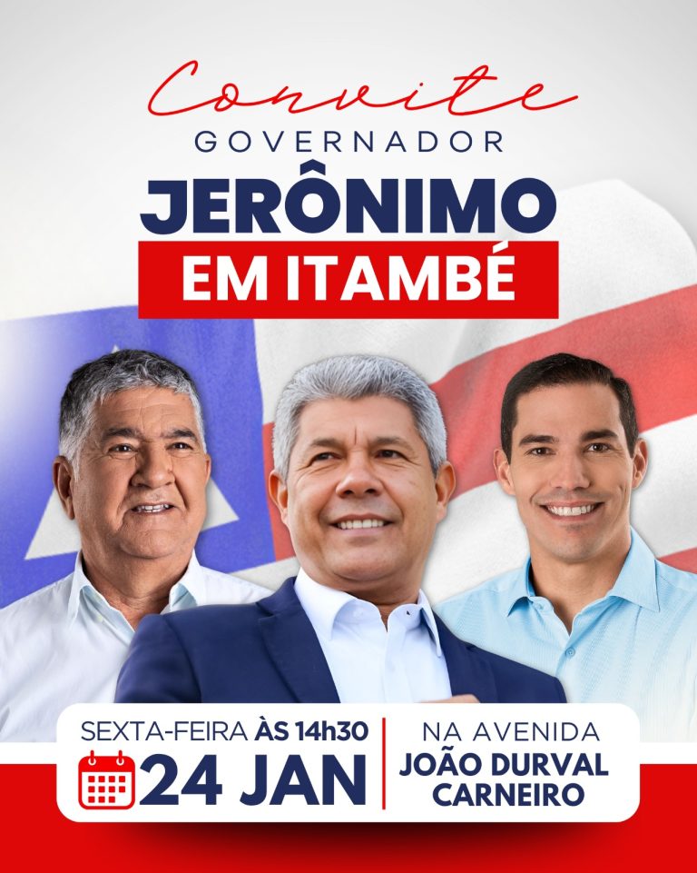 Governador Jerônimo Rodrigues visitará Itambé nesta sexta-feira (24)