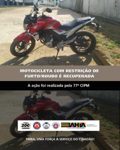 Polícia Militar recupera moto roubada no bairro Morada Real