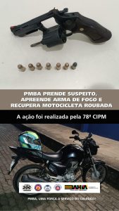 Ação rápida da 78ª CIPM recupera motocicleta e apreende revólver no Vila Elisa