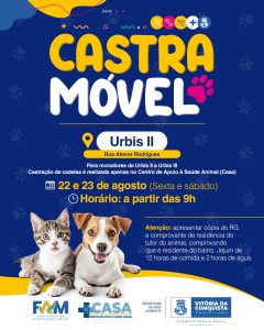Castramóvel realiza procedimentos em cães e gatos na Urbis II nesta sexta e sábado