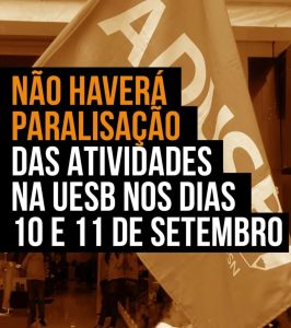 Atenção: não haverá paralisação das atividades na UESB nos dias 10 e 11 de setembro.