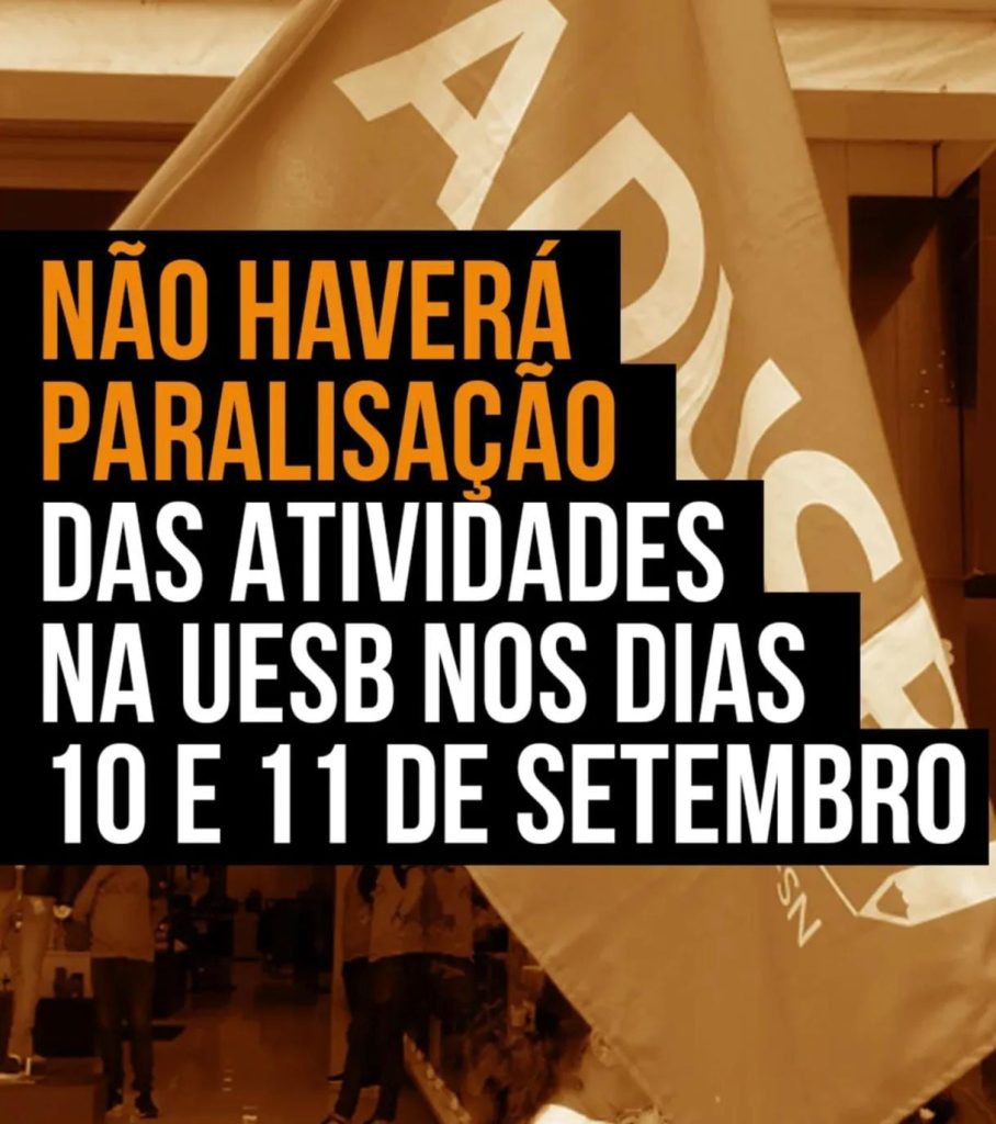 Atenção: não haverá paralisação das atividades na UESB nos dias 10 e 11 de setembro.