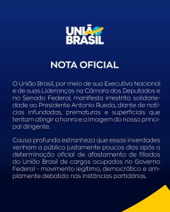 União Brasil sai em defesa de Antonio Rueda e aponta “notícias infundadas” após decisão de romper com governo