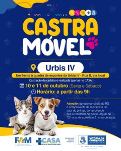 Castramóvel realiza atendimentos de cães e gatos na Urbis IV nesta sexta e sábado