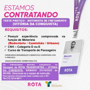 Rota abre mais 40 vagas para motoristas em Itabuna, Ilhéus e Vitória da Conquista