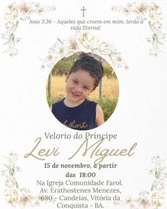 Velório do pequeno Levi Miguel será realizado neste sábado às 18h