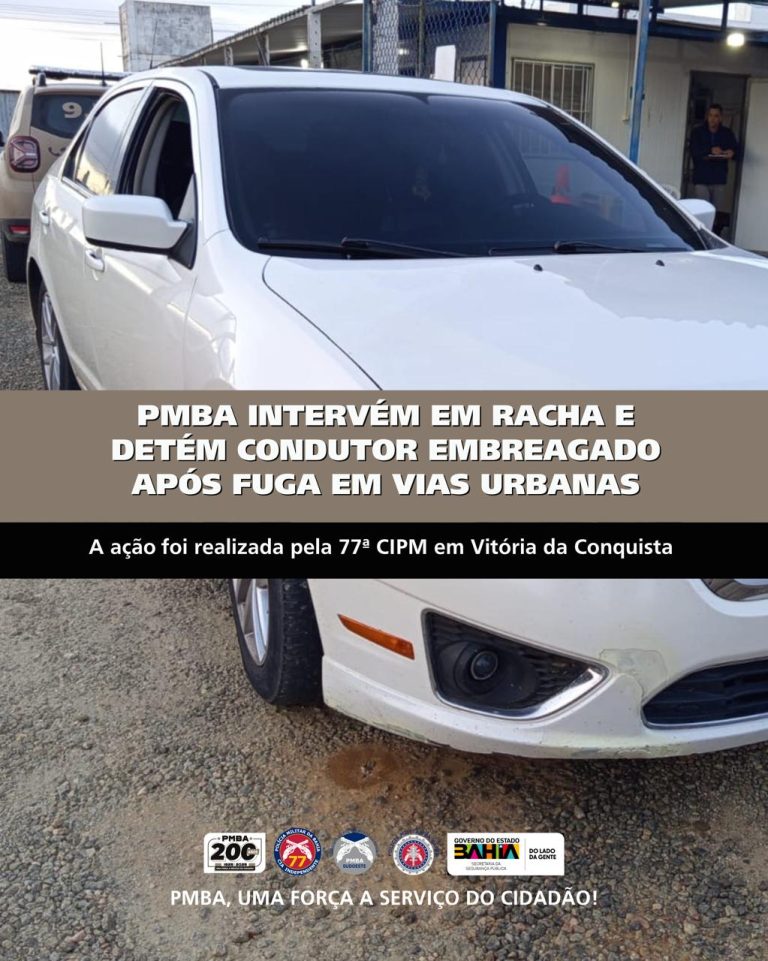 77ª CIPM intervém em racha, persegue veículo por vias urbanas e detém condutor em Vitória da Conquista