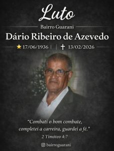 Luto no bairro Guarani: morre Dário Ribeiro de Azevedo, aos 89 anos