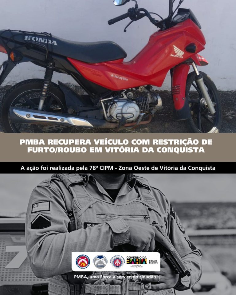 Motocicleta com restrição de furto/roubo é apreendida em Vitória da Conquista