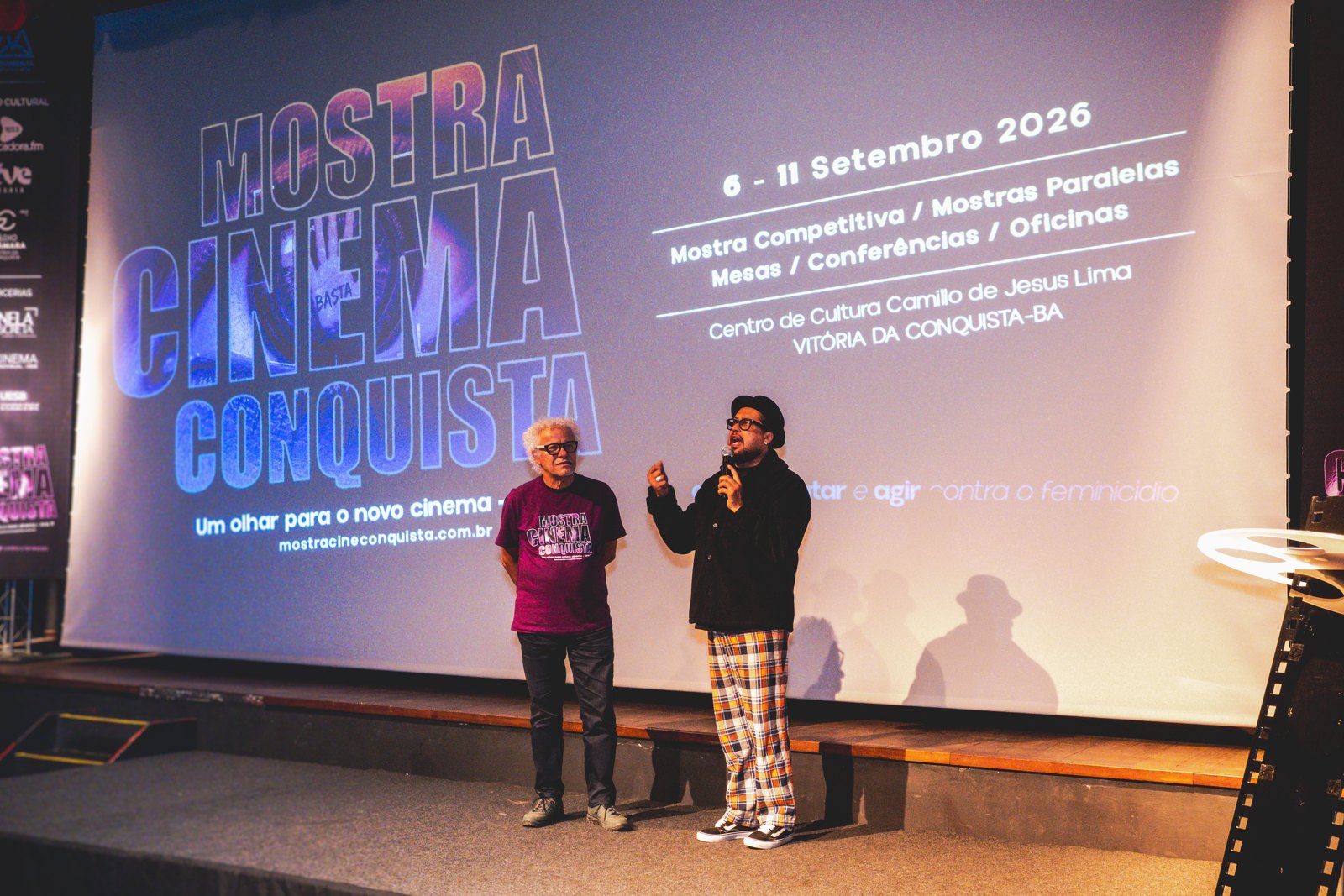 Esmon primo coordenador geral da mostra cinema conquista creditos nagual pardo na premiação da Mostra Cinema Conquista