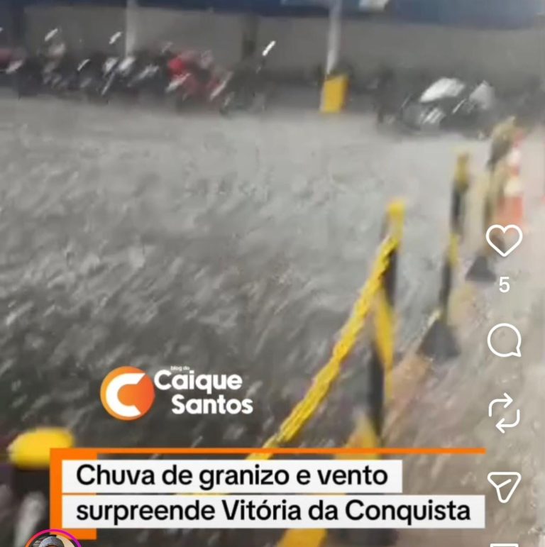 Chuva de granizo e ventania surpreendem Vitória da Conquista; temporal provoca danos e falta de energia