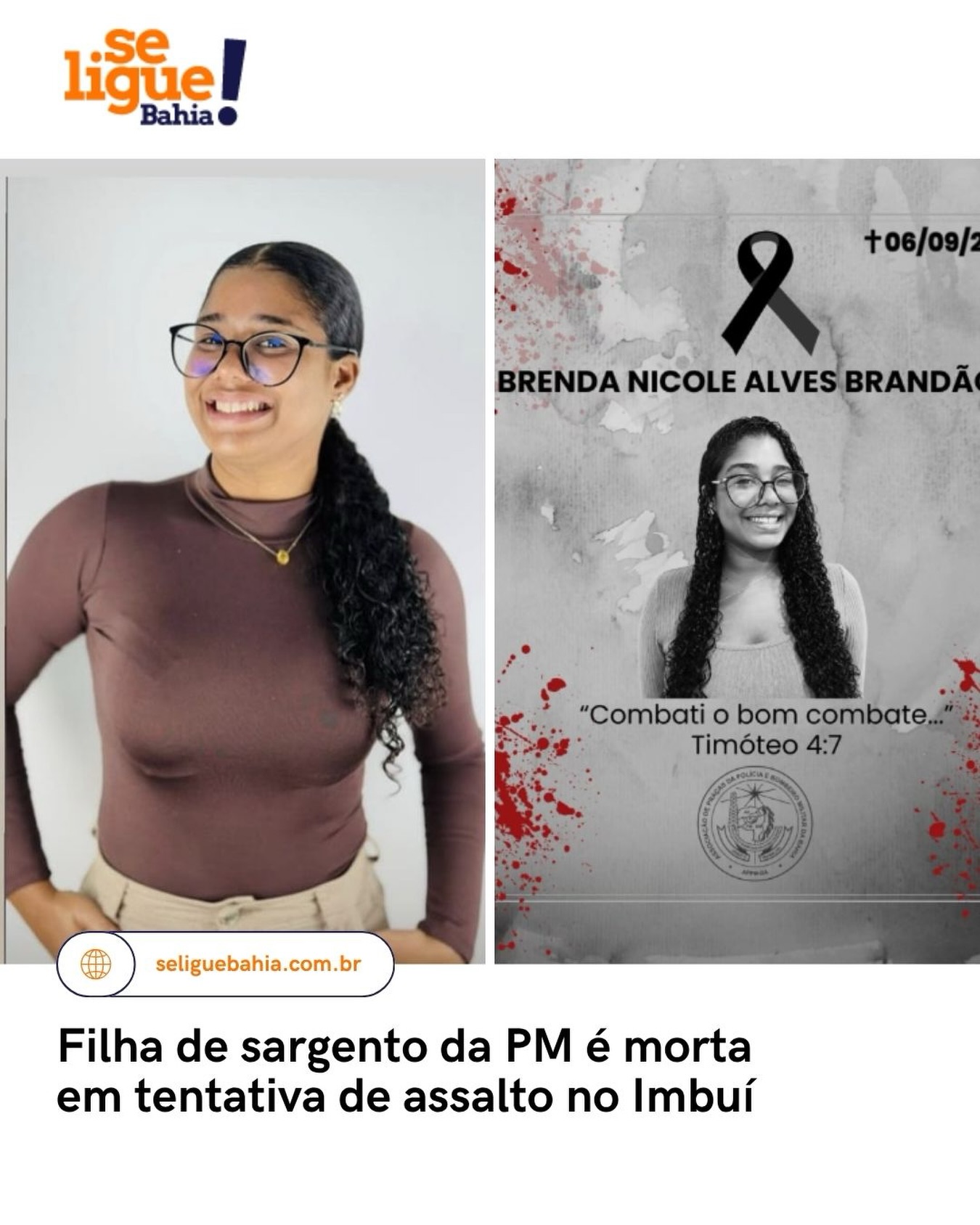 Brenda Nicole Alves Brandão em publicação do Se Ligue Bahia