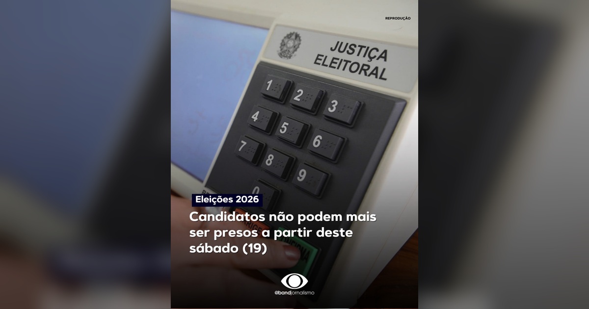 Urna eletrônica da Justiça Eleitoral em card sobre restrição à prisão de candidatos nas eleições de 2026