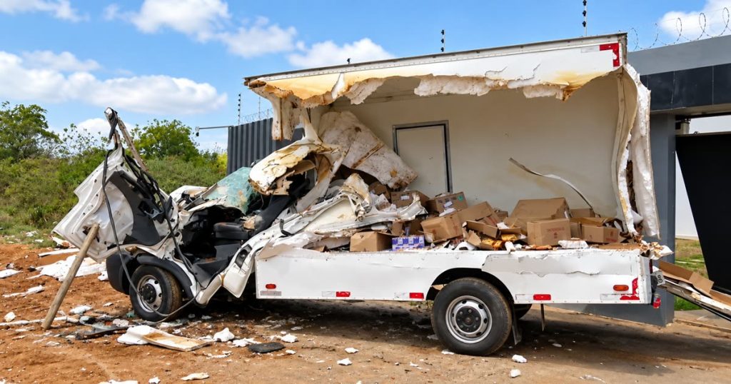 Colisão entre caçamba e van deixa motorista ferido em Vitória da Conquista