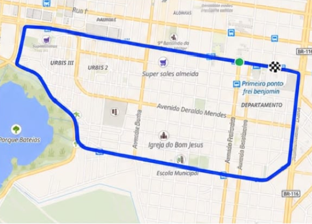 Mapa do percurso da Franciscan Run em Vitória da Conquista