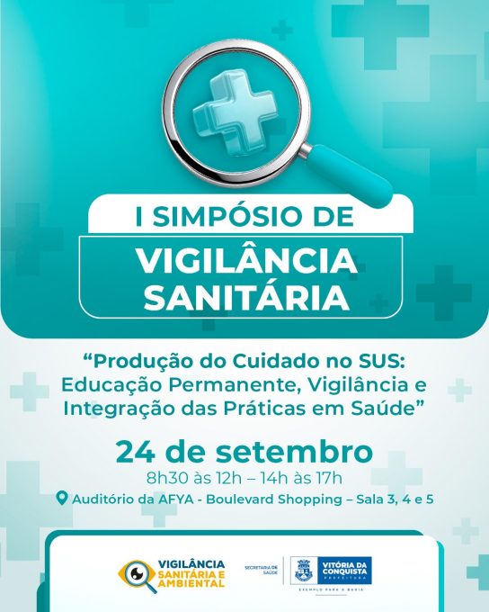 Card do I Simpósio de Vigilância Sanitária com tema, data e local