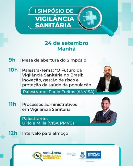 Card com programação da manhã do I Simpósio de Vigilância Sanitária