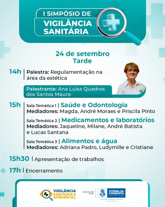 Card com programação da tarde do I Simpósio de Vigilância Sanitária