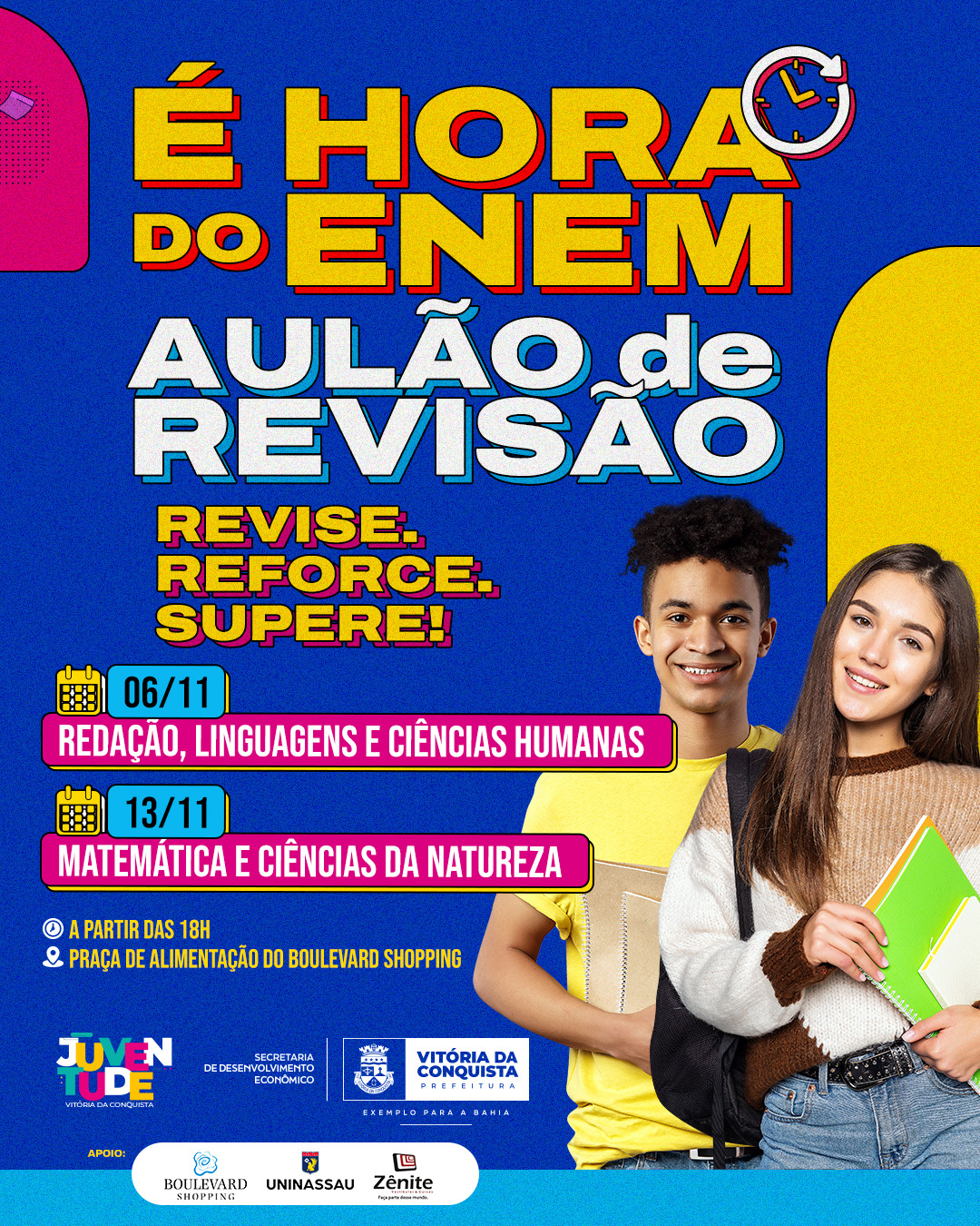 Programação dos aulões de 6 e 13 de novembro.