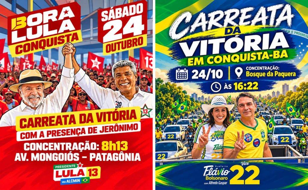 Apoiadores de Lula e Flávio Bolsonaro anunciam carreatas neste sábado em Conquista