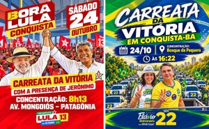 Apoiadores de Lula e Flávio Bolsonaro anunciam carreatas neste sábado em Conquista