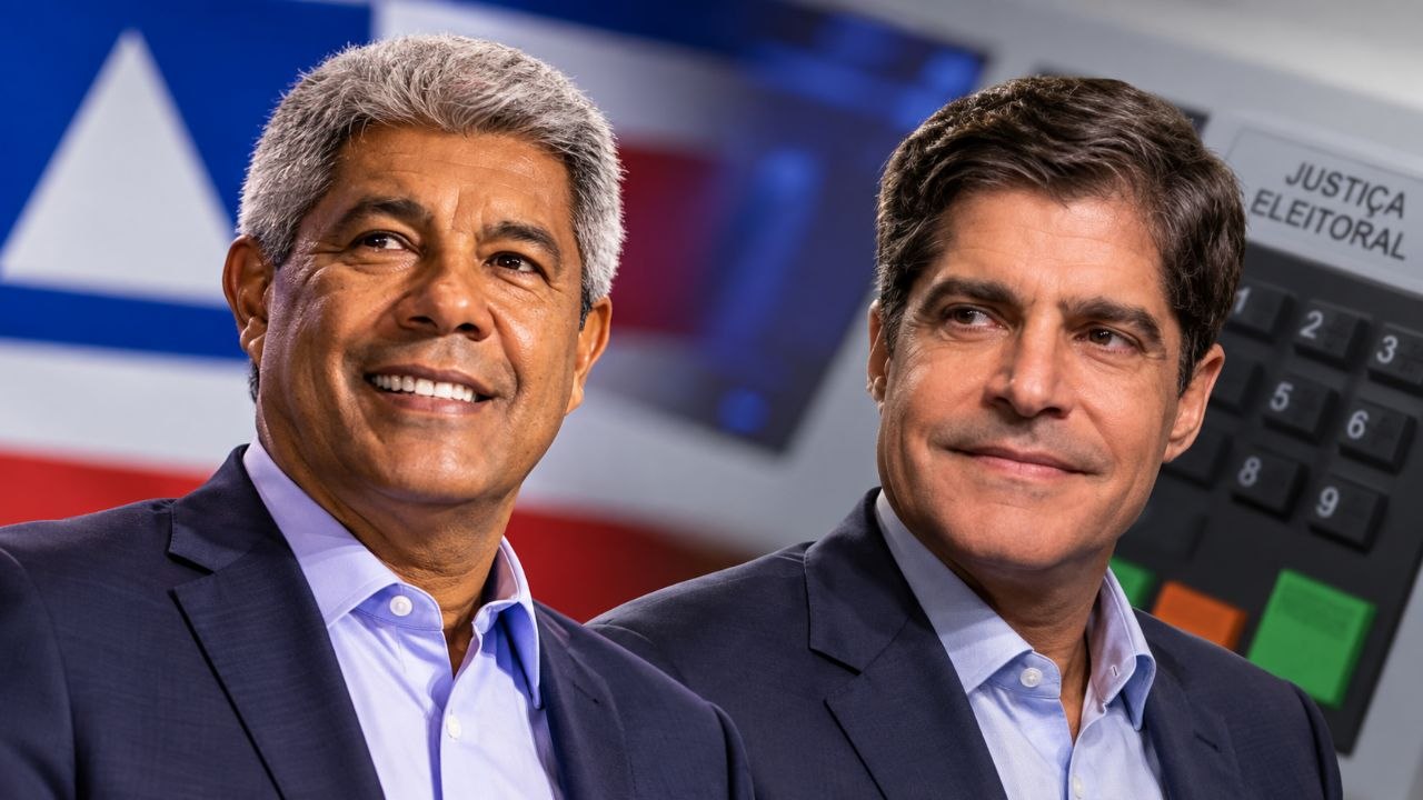Jerônimo Rodrigues e ACM Neto em montagem sobre apuração eleitoral na Bahia
