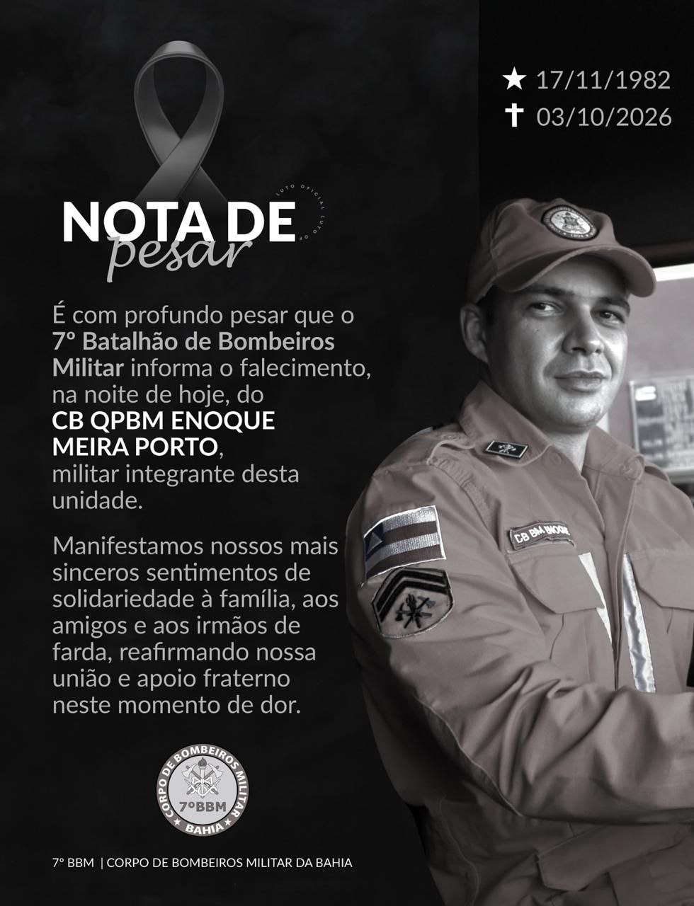 Nota de pesar pelo falecimento do cabo Enoque Meira Porto, do 7º BBM
