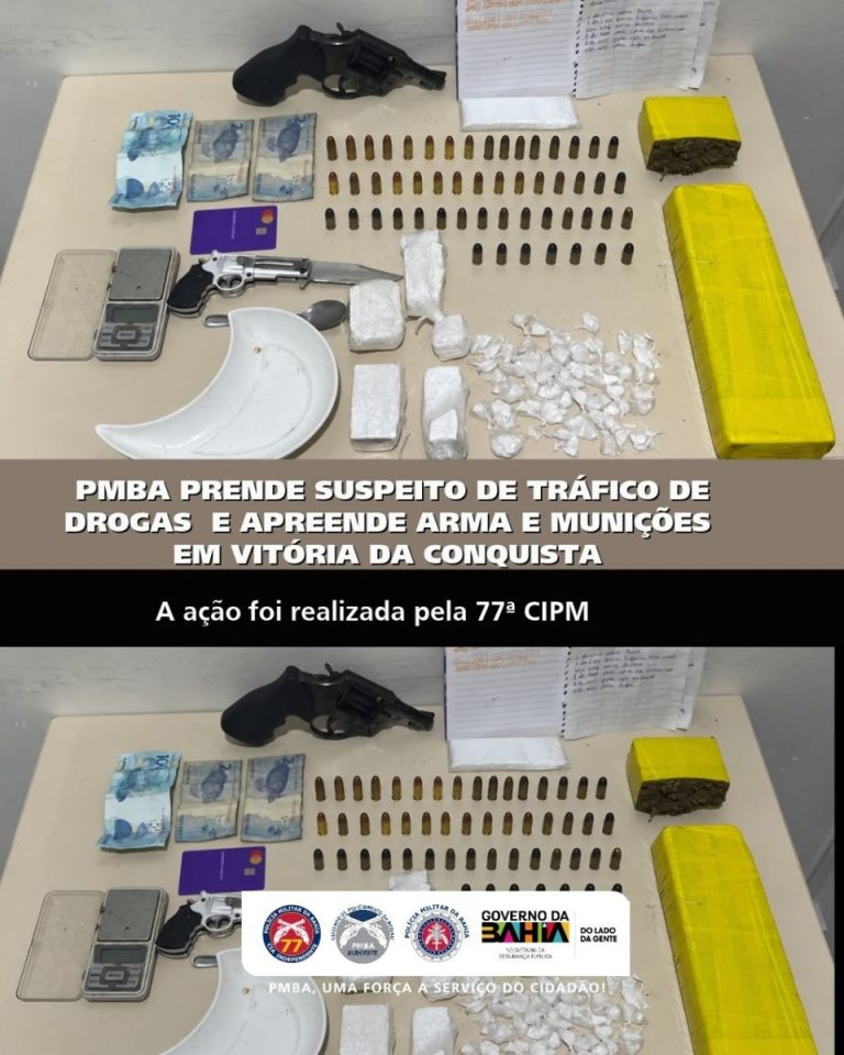 PM apreende revólver e 55 munições durante prisão por suspeita de tráfico no Nova Cidade