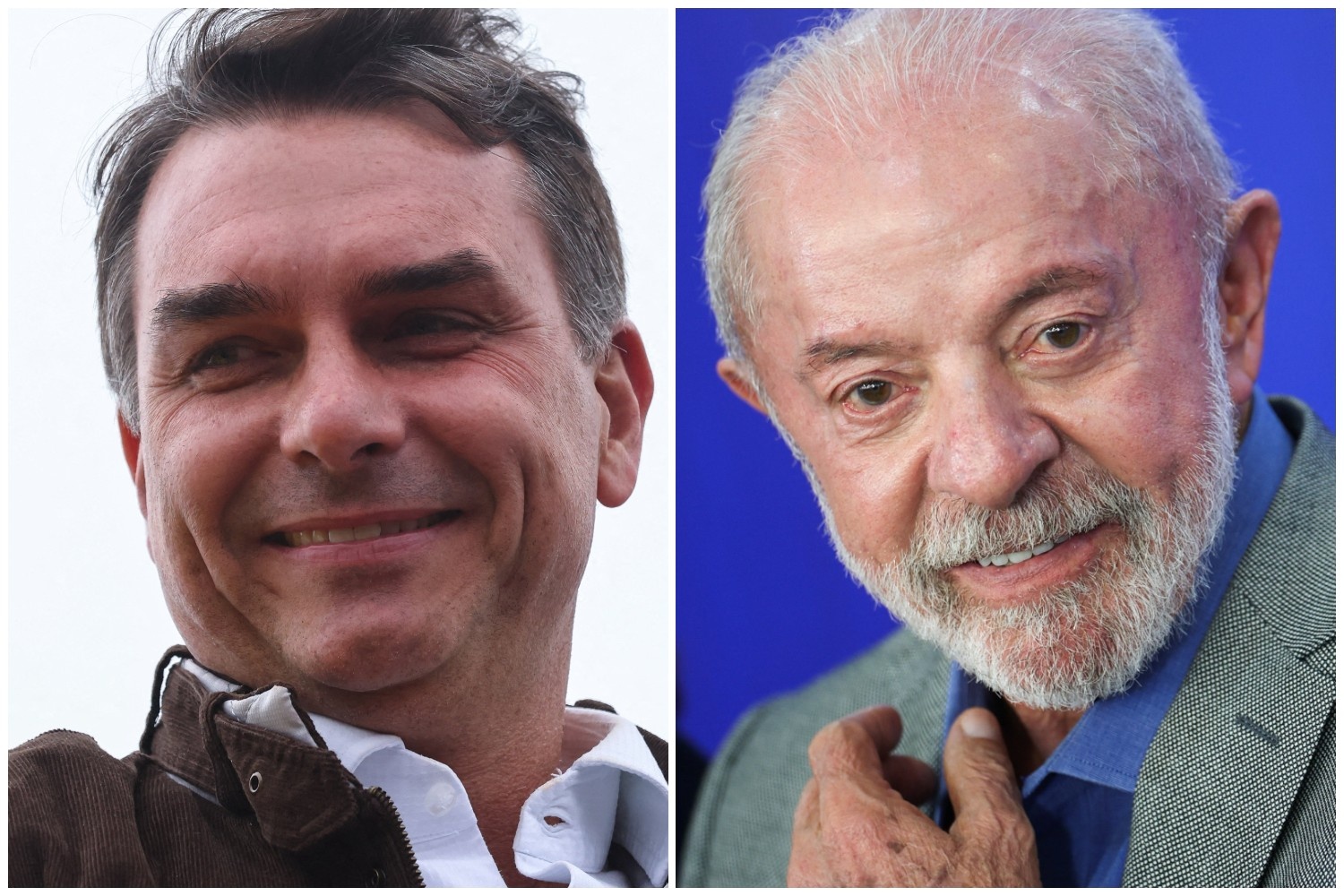 Montagem com imagens de Flávio Bolsonaro e Lula, reproduzida da reportagem do g1